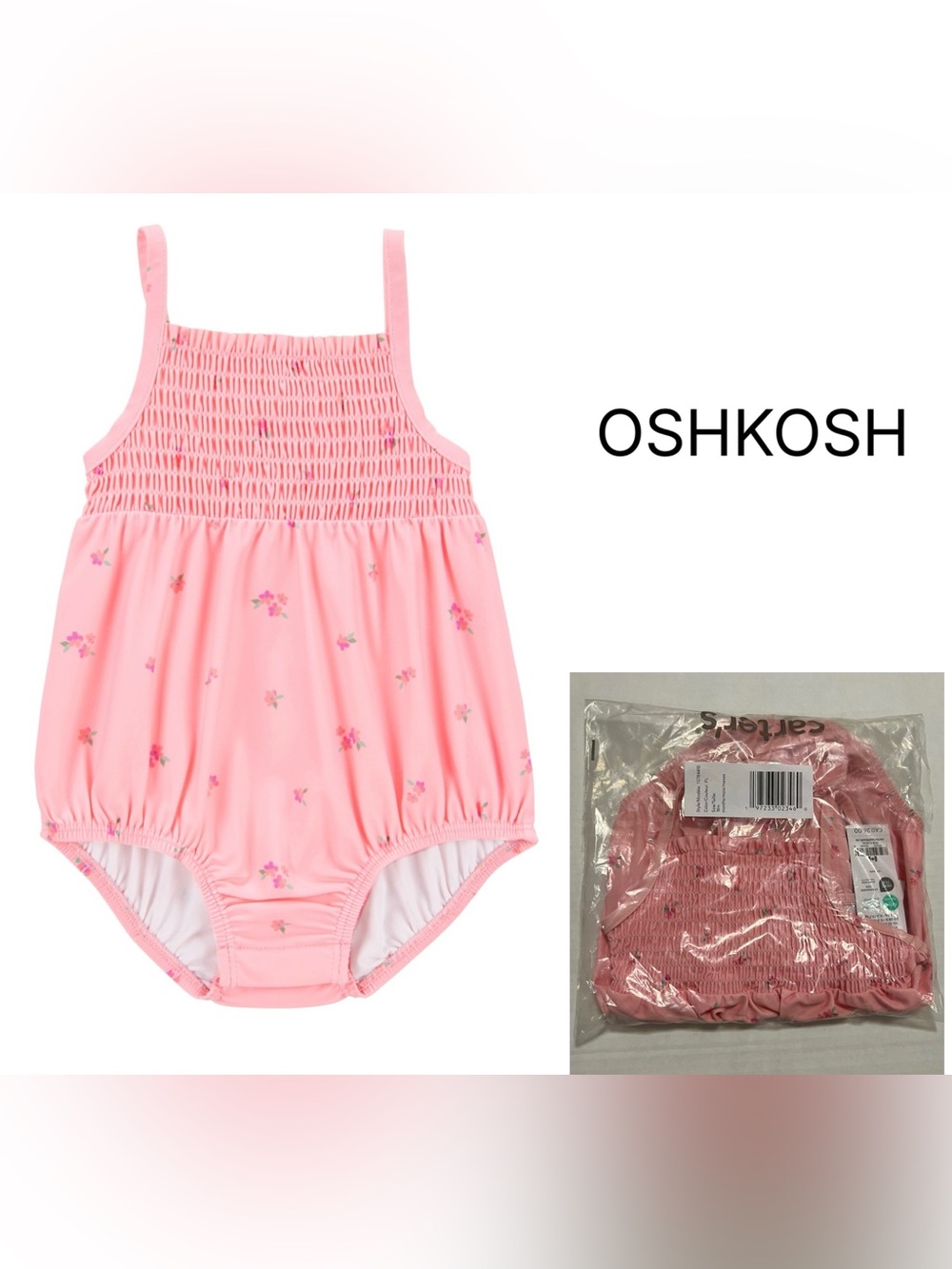 OSHKOSH - 18M - NWT - INFANT GIRLS - UPF 50+ PINK FLORAL SWIMSUIT / SWIMWEAR